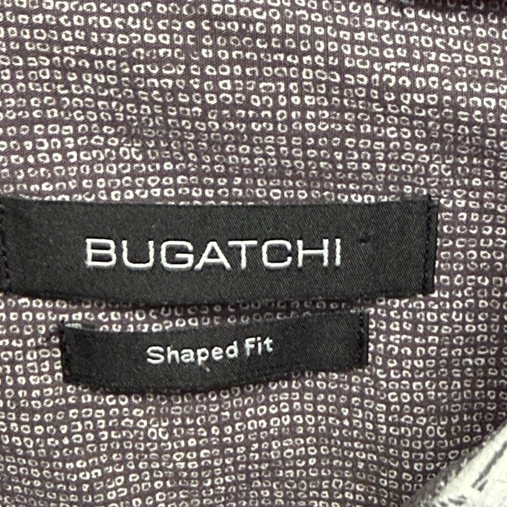 Bugatchi Long Sleeve Flip Cuff Shaped Fit Shirt Gray Floral Leaves Large - Picture 2 of 16